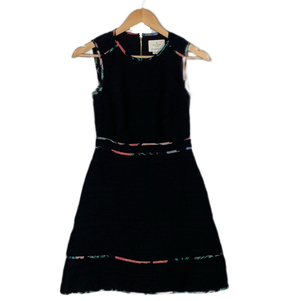 Kate Spade SZ 0 Black Blossom Trim Fit & Flare Dress